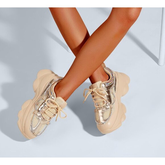 Women's 90s Chunky Sneakers Rope Platform Casual Thick Rave Walking Shoes Nude - Picture 6 of 9